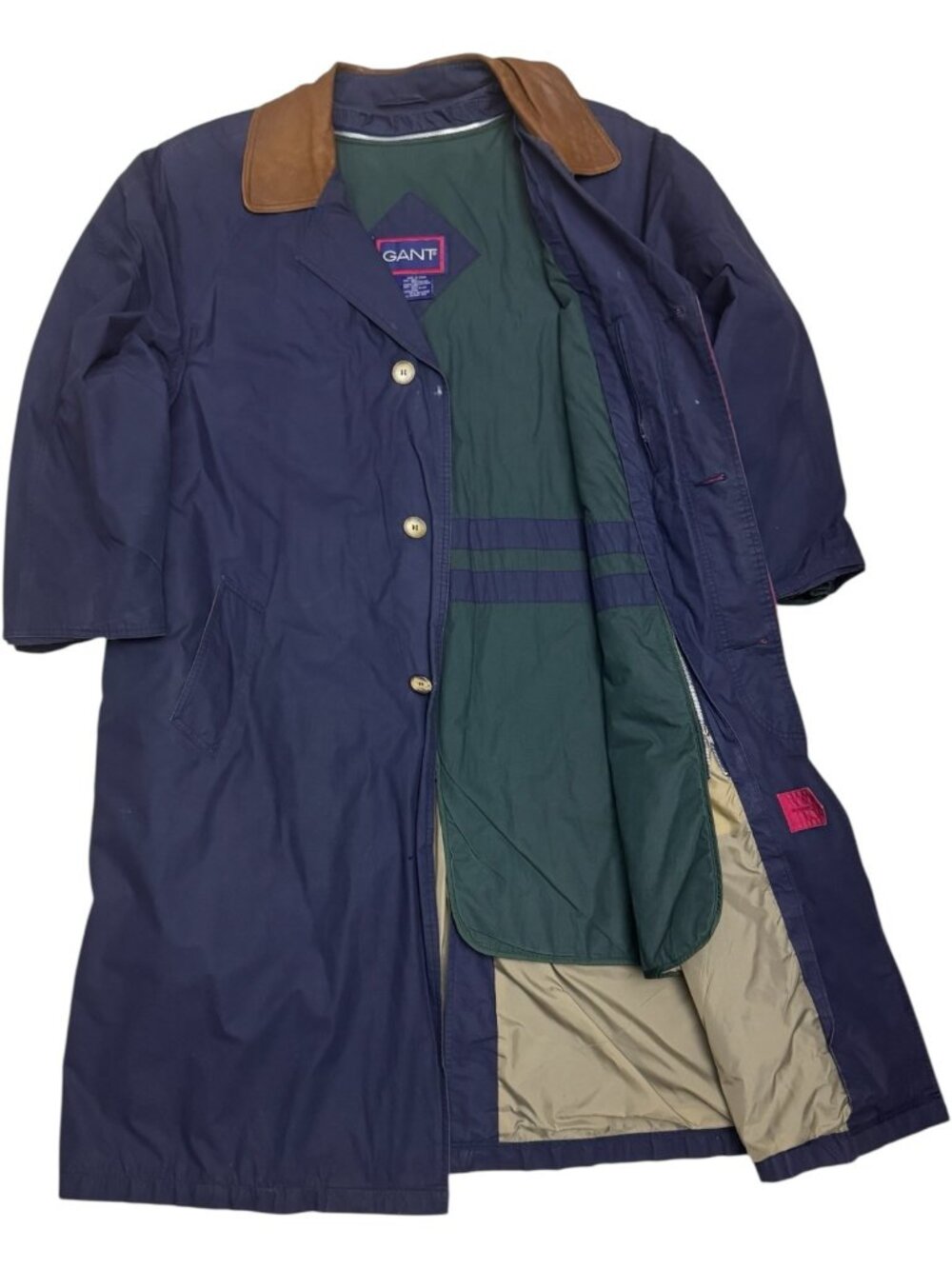 GANT Vintage 90s Long Trench Winter Lined Blue Retro Business Coat Mens XL